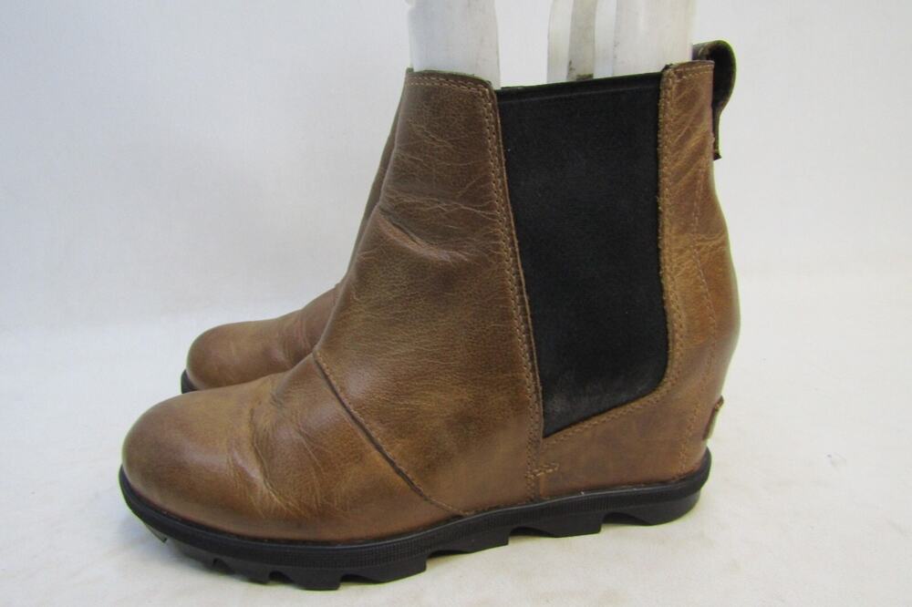 Sorel Womens Size 8 Brown Leather Chelsea Wedge Ankle Fashion Boots Bootie